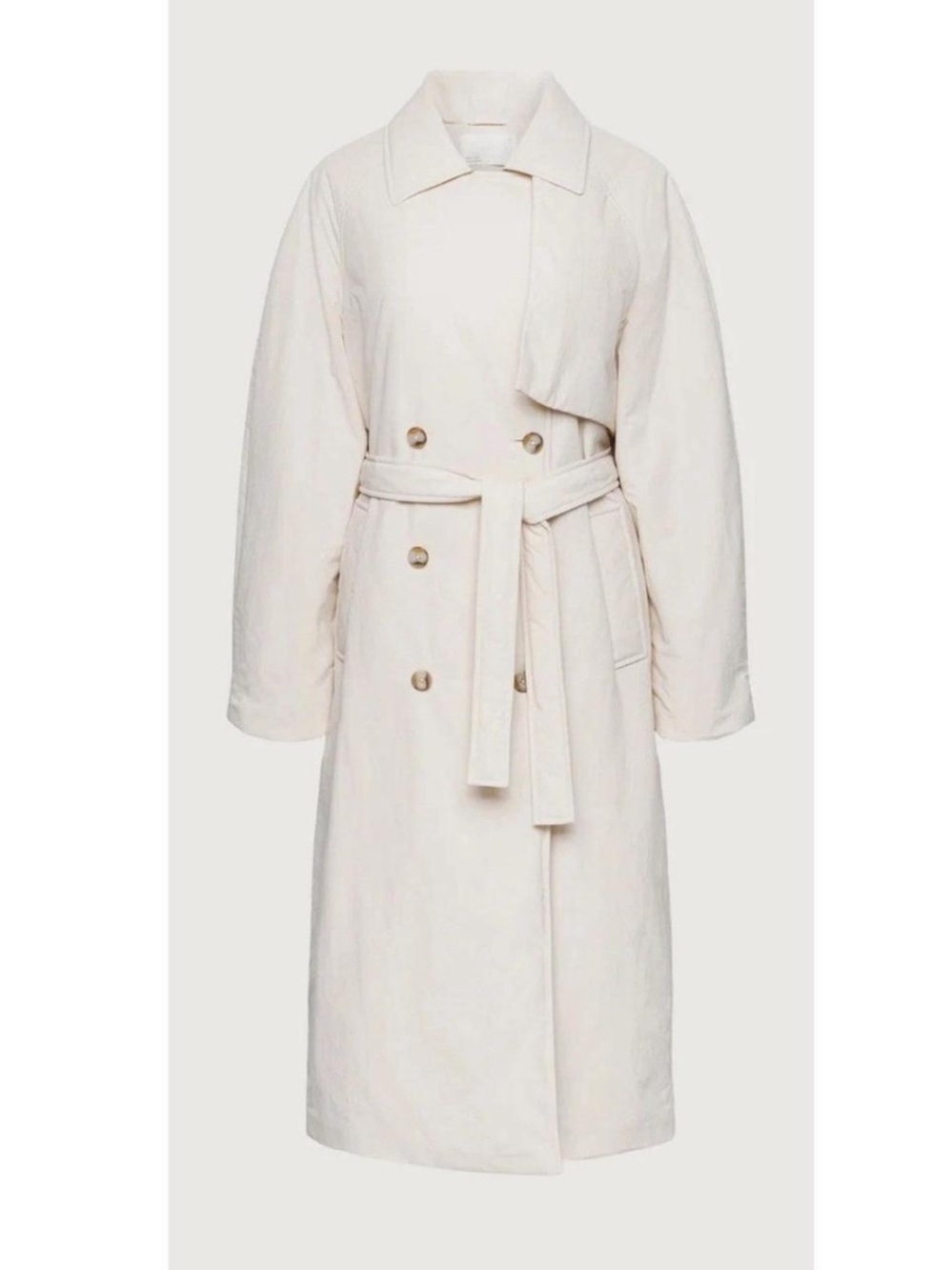 OAK + FORT Cream Double-Breasted Trench Coat with Tie Belt NWT